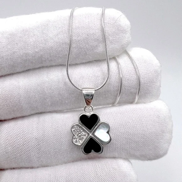 .925 Sterling Silver Clover Cz Necklace - Picture 6 of 17
